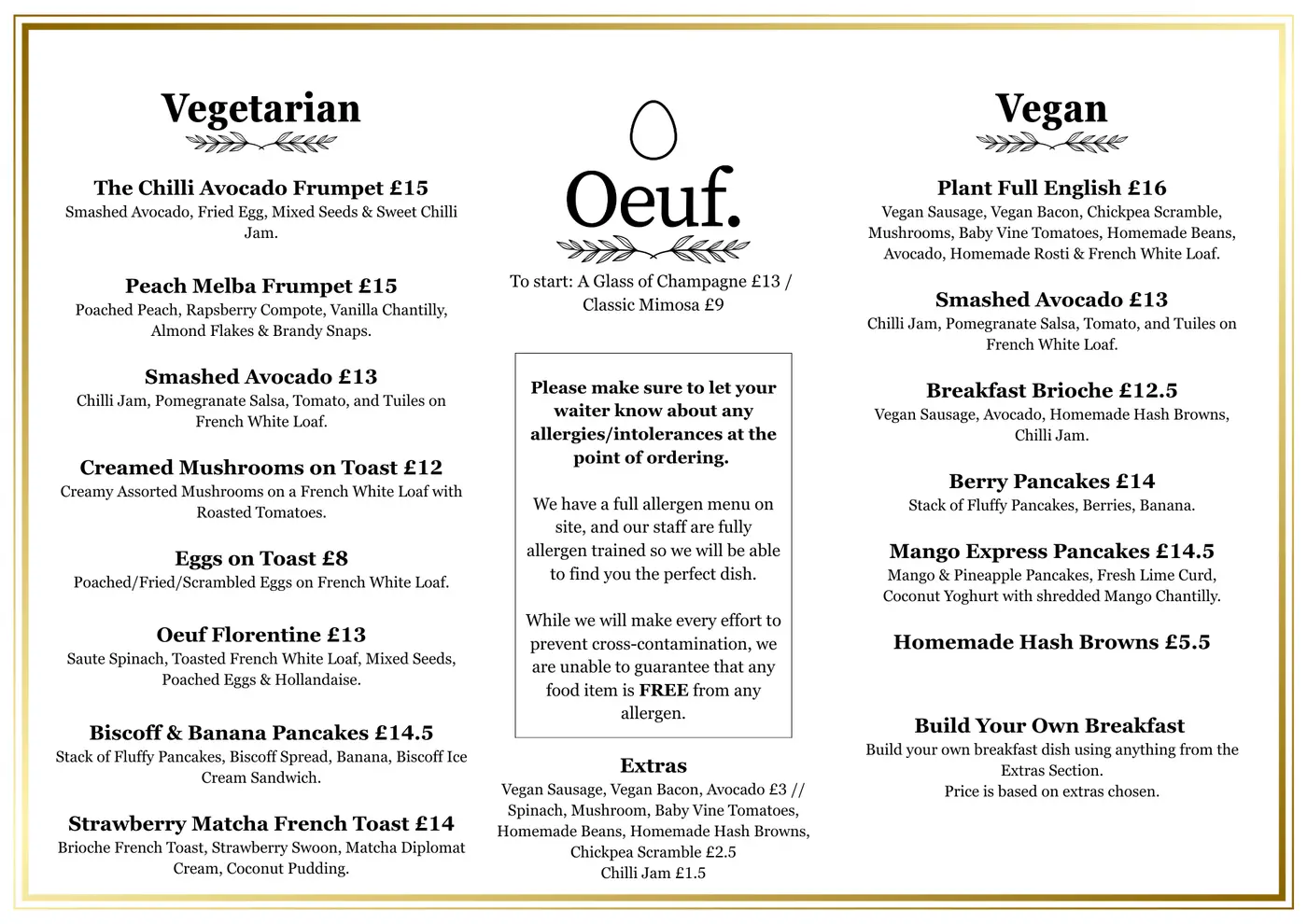 Vegan Brunch Menu